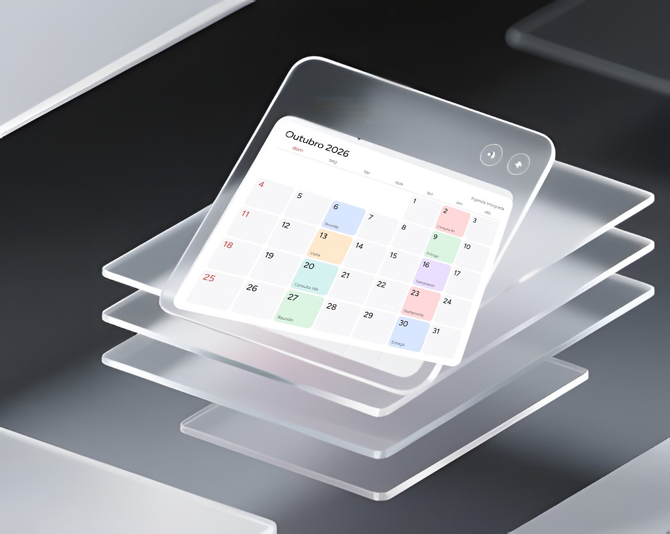 Calendário em camadas de vidro