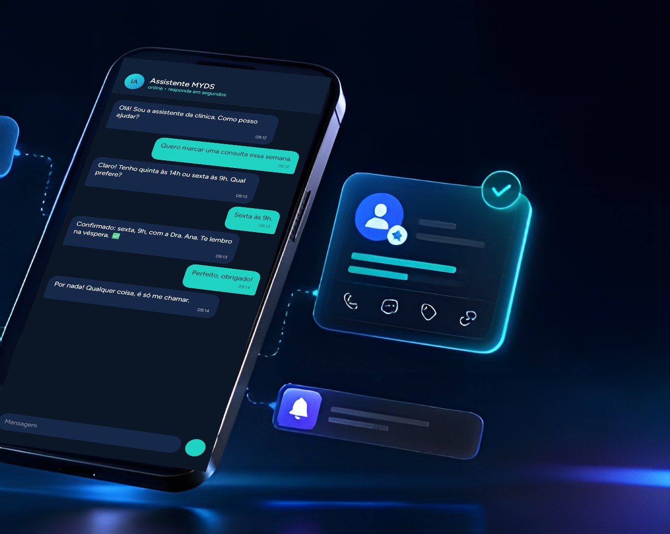 Celular com uma conversa de atendimento conduzida pela IA