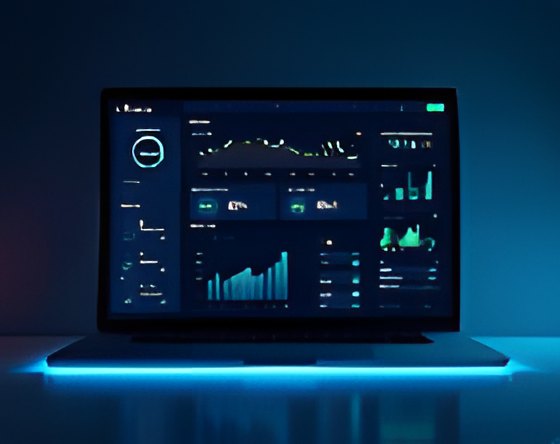 Notebook com painel de indicadores