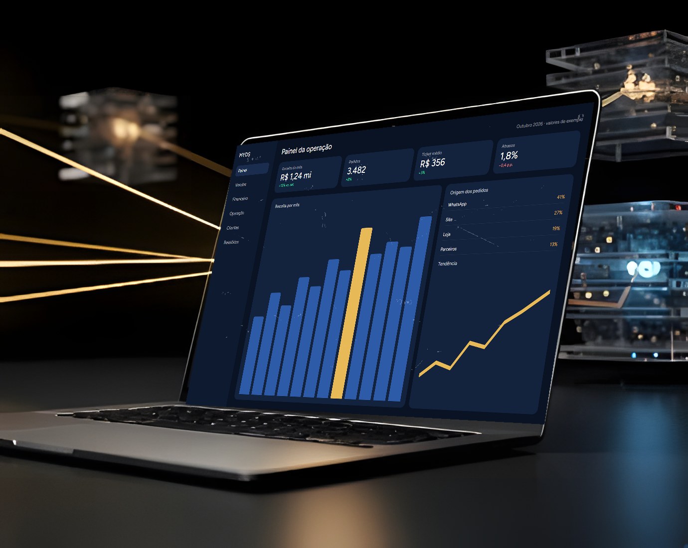 Notebook com o painel de um sistema sob medida